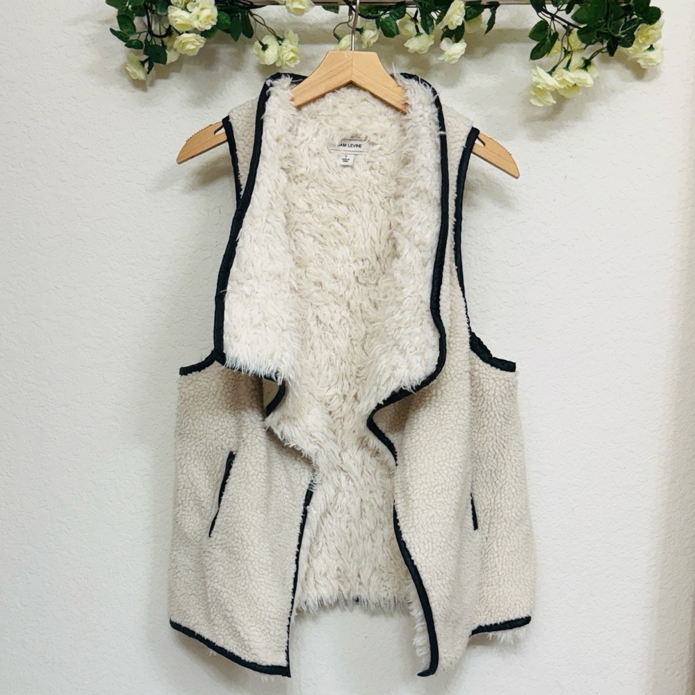 Adam Levine • Cream Sherpa Faux Fur Waterfall Open Front Vest